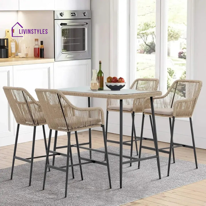 Ekatra Premium Outdoor Rope 5-Piece Bar Set With a High-Top Table - Bar Set