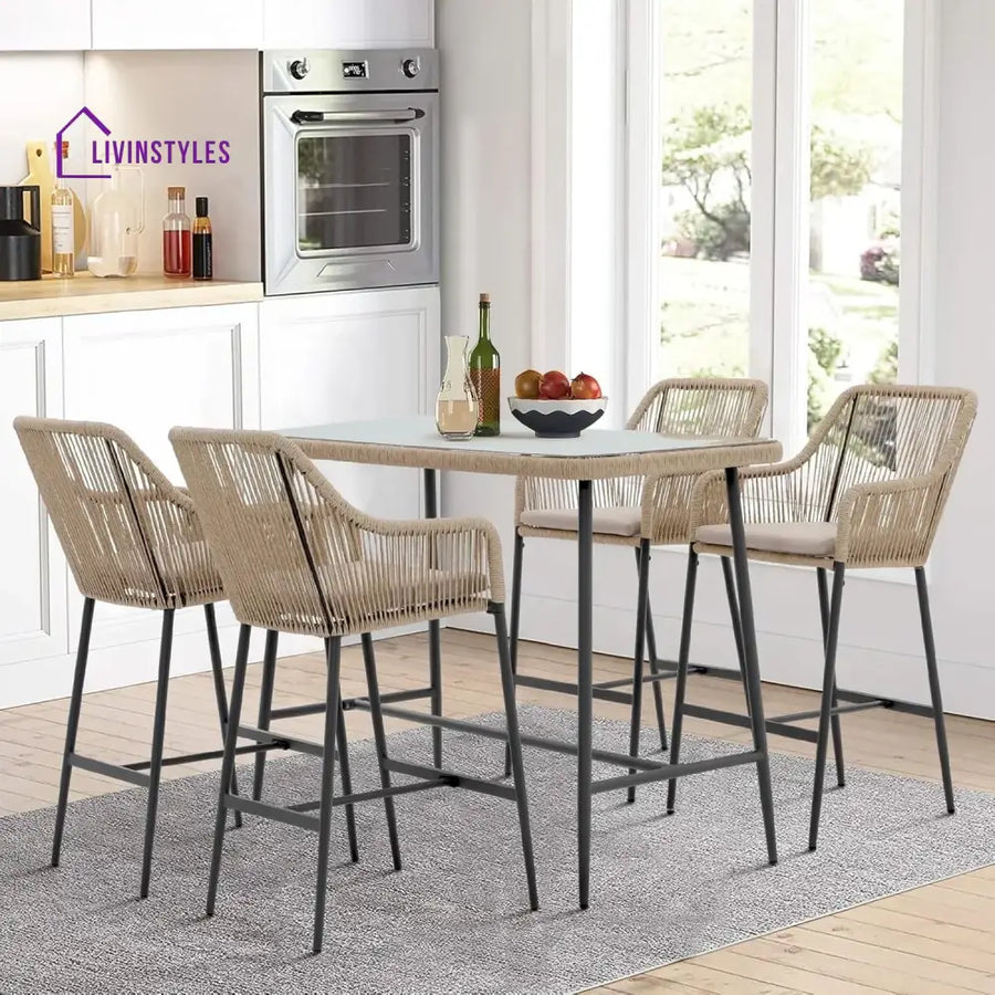 Ekatra Premium Outdoor Rope 5-Piece Bar Set With a High-Top Table - Bar Set