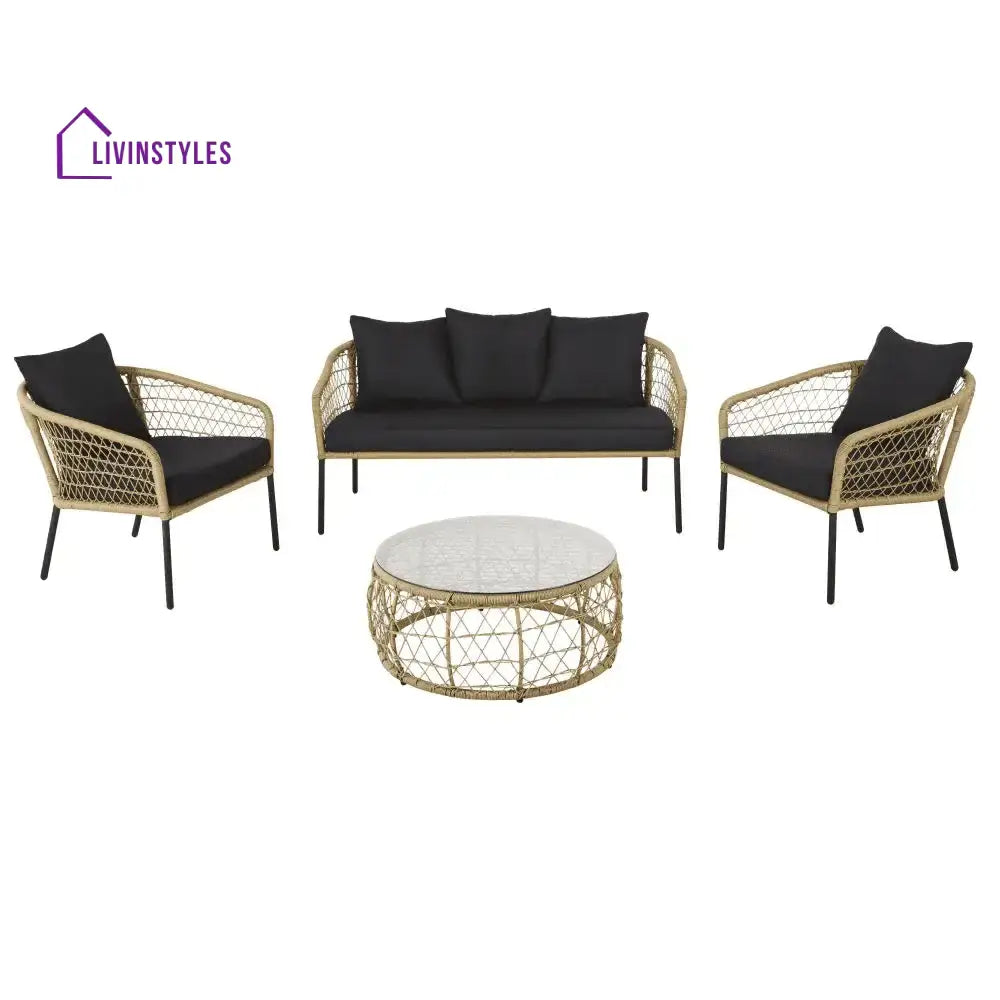 Eladio Outdoor Sofa Set 3 Seater 2 Single seater and 1 Center Table (Light Brown) Braided & Rope - Sofa Sets