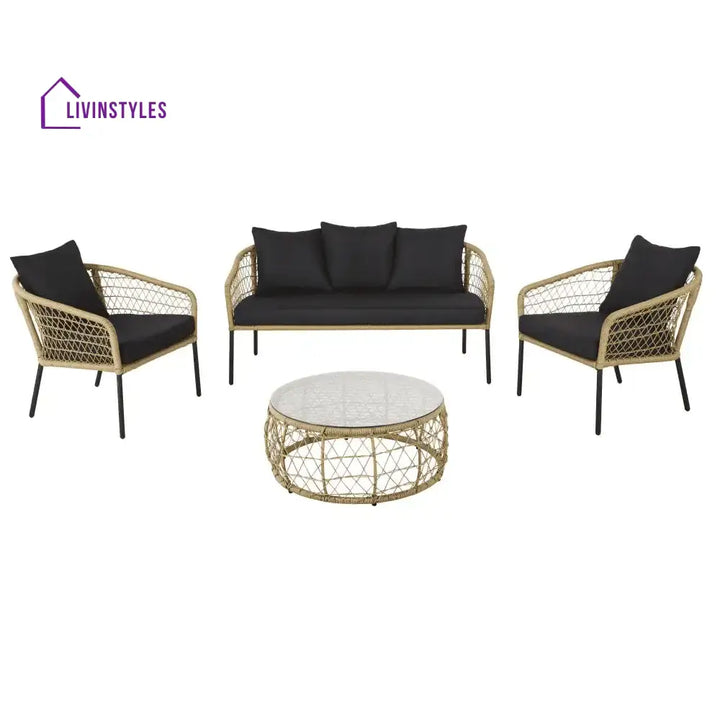 Eladio Outdoor Sofa Set 3 Seater 2 Single seater and 1 Center Table (Light Brown) Braided & Rope - Sofa Sets