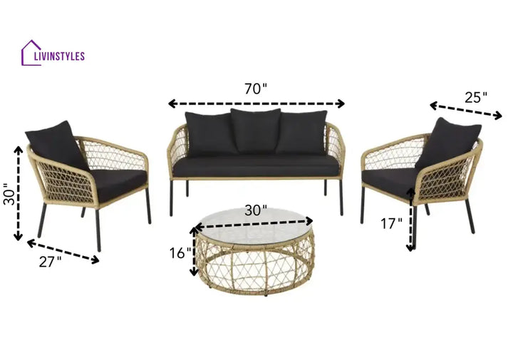 Eladio Outdoor Sofa Set 3 Seater 2 Single seater and 1 Center Table (Light Brown) Braided & Rope - Sofa Sets