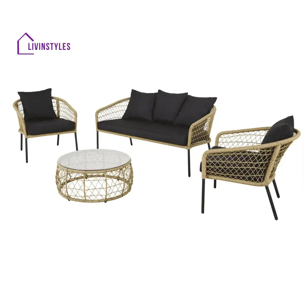 Eladio Outdoor Sofa Set 3 Seater 2 Single seater and 1 Center Table (Light Brown) Braided & Rope - Sofa Sets