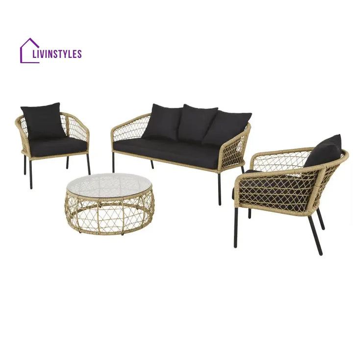 Eladio Outdoor Sofa Set 3 Seater 2 Single seater and 1 Center Table (Light Brown) Braided & Rope - Sofa Sets