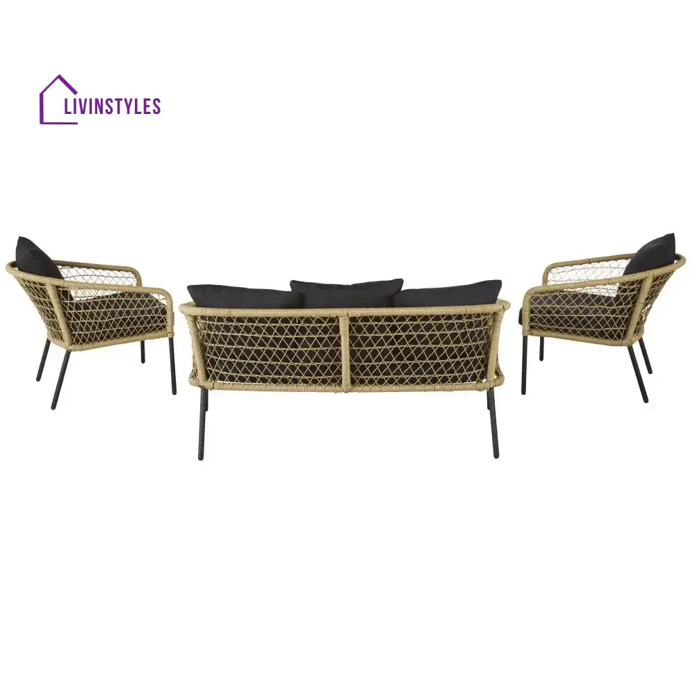 Eladio Outdoor Sofa Set 3 Seater 2 Single seater and 1 Center Table (Light Brown) Braided & Rope - Sofa Sets