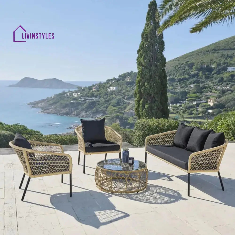 Eladio Outdoor Sofa Set 3 Seater 2 Single seater and 1 Center Table (Light Brown) Braided & Rope - Sofa Sets