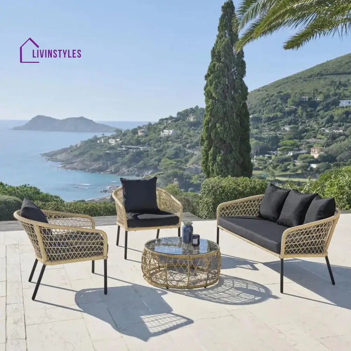 Eladio Outdoor Sofa Set 3 Seater 2 Single seater and 1 Center Table (Light Brown) Braided & Rope - Sofa Sets