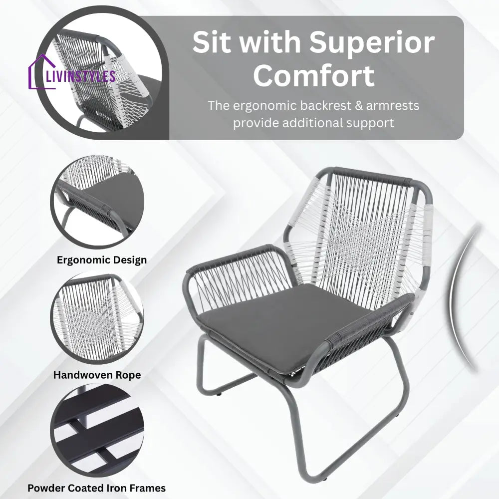 Elara Outdoor Rope Double Tone 3-Piece Patio Set - Patio Set