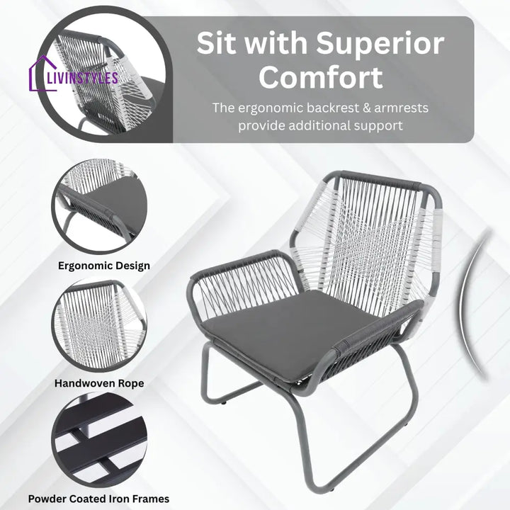 Elara Outdoor Rope Double Tone 3-Piece Patio Set - Patio Set