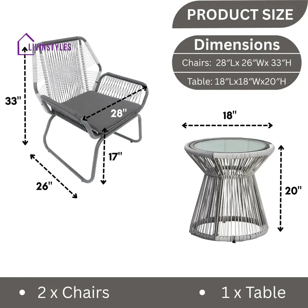 Elara Outdoor Rope Double Tone 3-Piece Patio Set - Patio Set