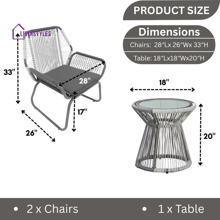 Elara Outdoor Rope Double Tone 3-Piece Patio Set - Patio Set