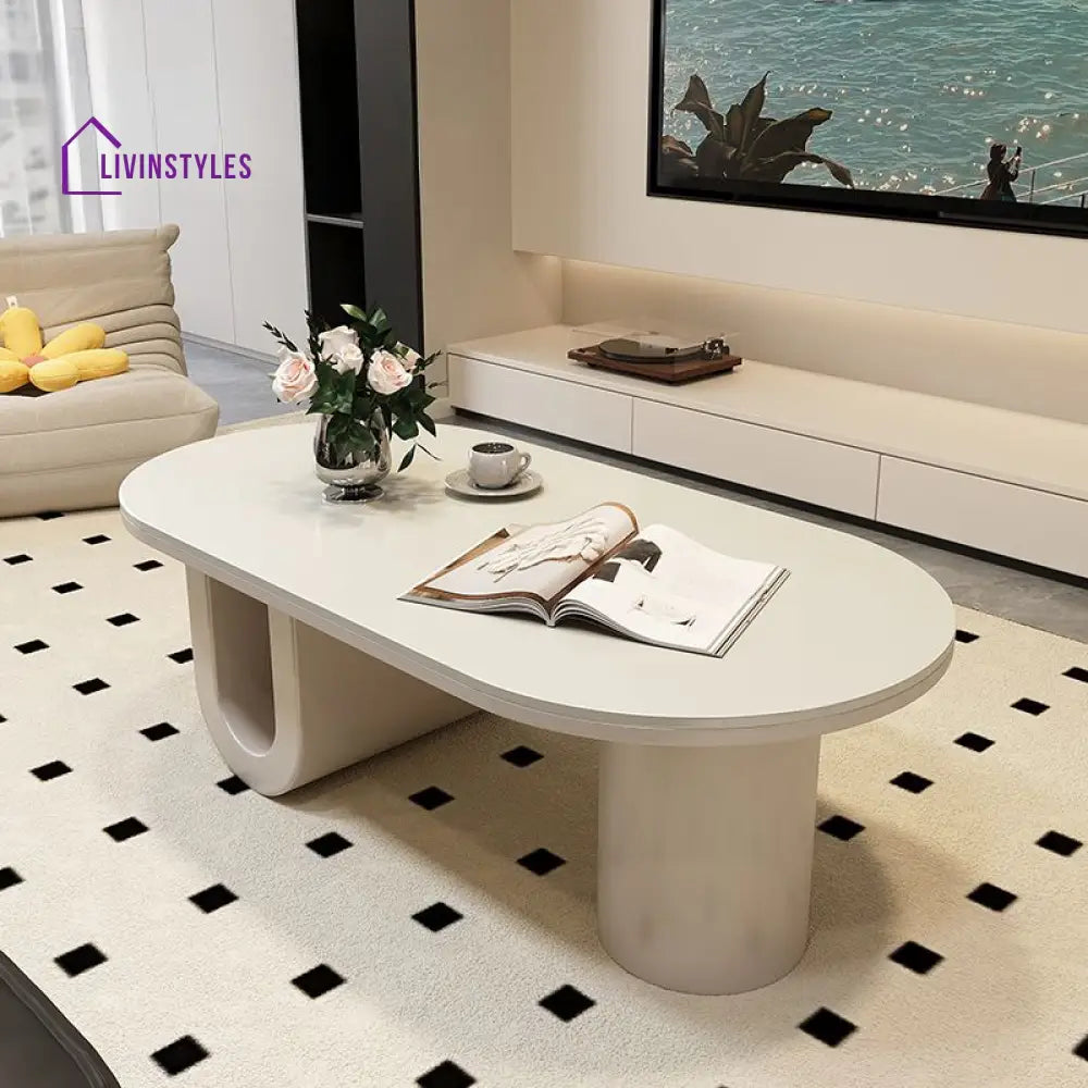 Elara Stainless Steel Coffee Table | Ceramic Composite Marble Top