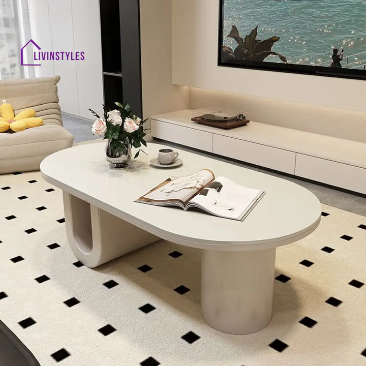 Elara Stainless Steel Coffee Table | Ceramic Composite Marble Top