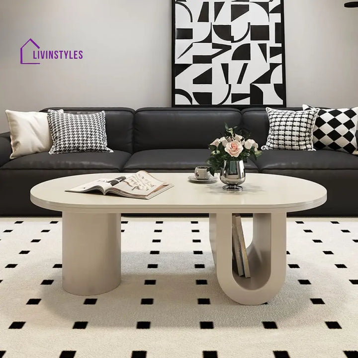 Elara Stainless Steel Coffee Table | Ceramic Composite Marble Top