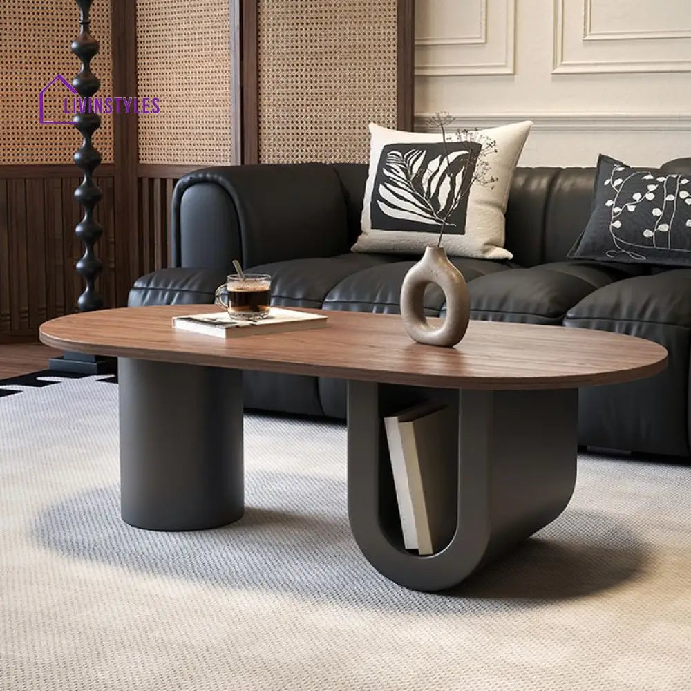 Elara Stainless Steel Coffee Table | Wooden Table Top