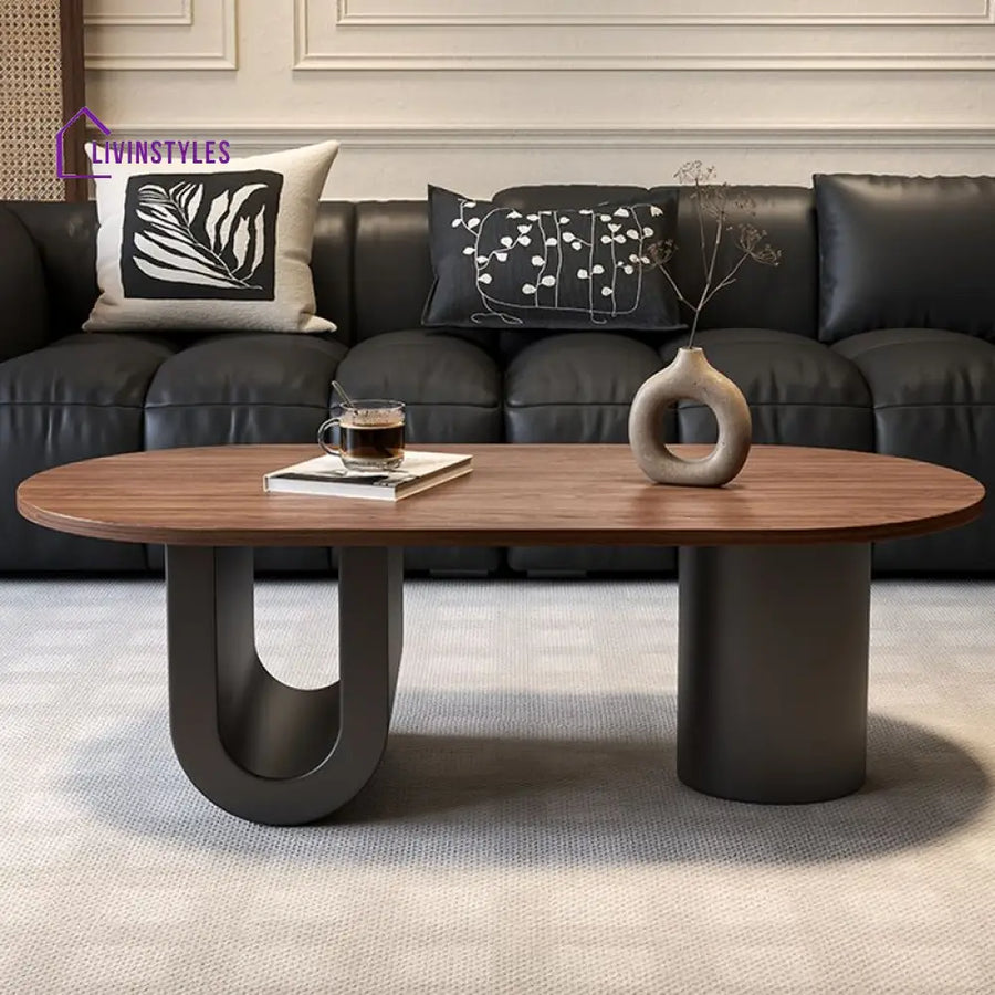 Elara Stainless Steel Coffee Table | Wooden Table Top