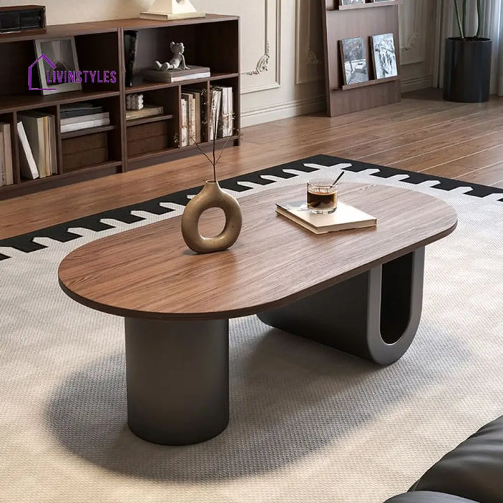 Elara Stainless Steel Coffee Table | Wooden Table Top
