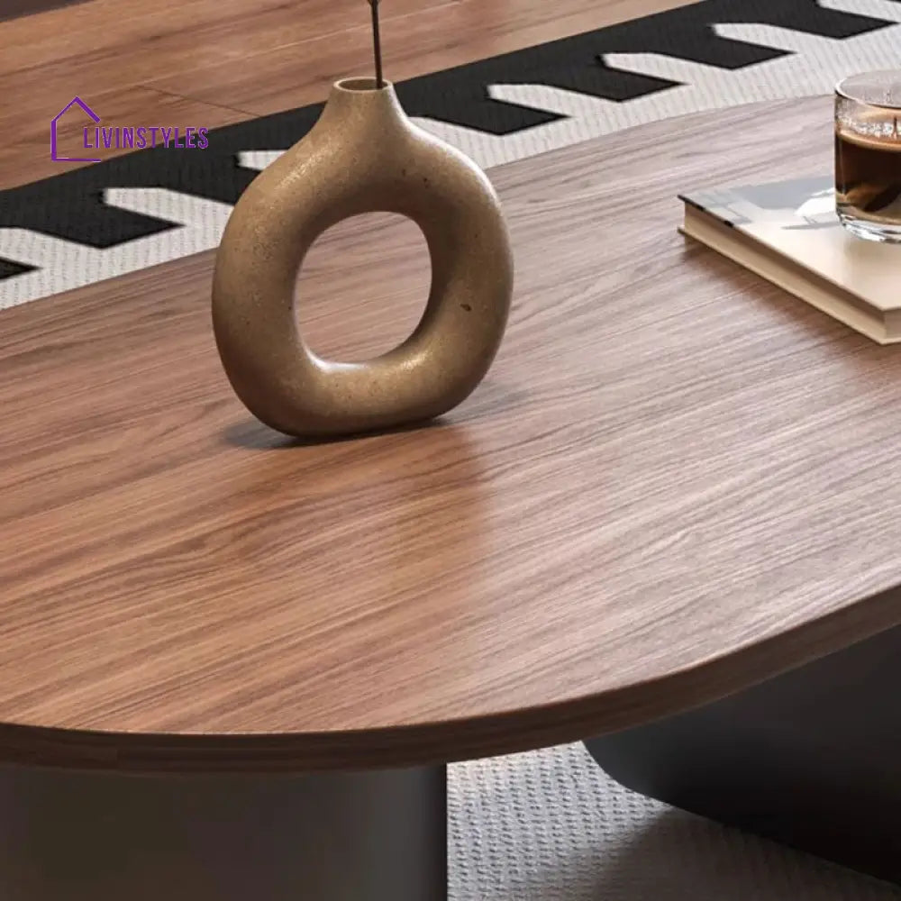 Elara Stainless Steel Coffee Table | Wooden Table Top