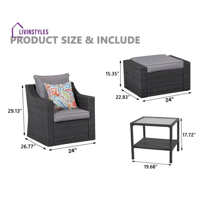 Elda Outdoor Patio Sofa Set 2 Single Seater 2 ottoman and 1 Center Table Set (GREY) - Sofa Sets