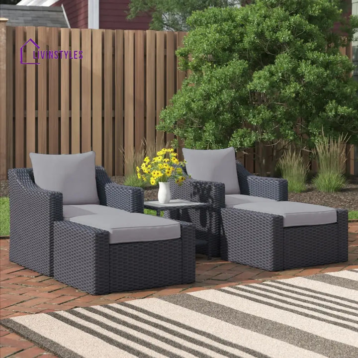 Elda Outdoor Patio Sofa Set 2 Single Seater 2 ottoman and 1 Center Table Set (GREY) - Sofa Sets