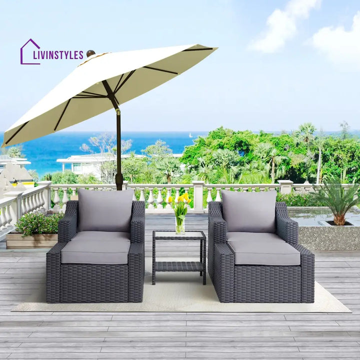Elda Outdoor Patio Sofa Set 2 Single Seater 2 ottoman and 1 Center Table Set (GREY) - Sofa Sets