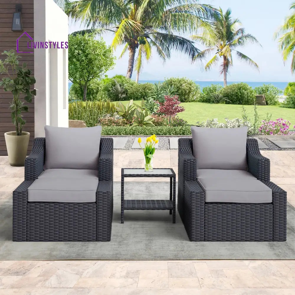 Elda Outdoor Patio Sofa Set 2 Single Seater 2 ottoman and 1 Center Table Set (GREY) - Sofa Sets