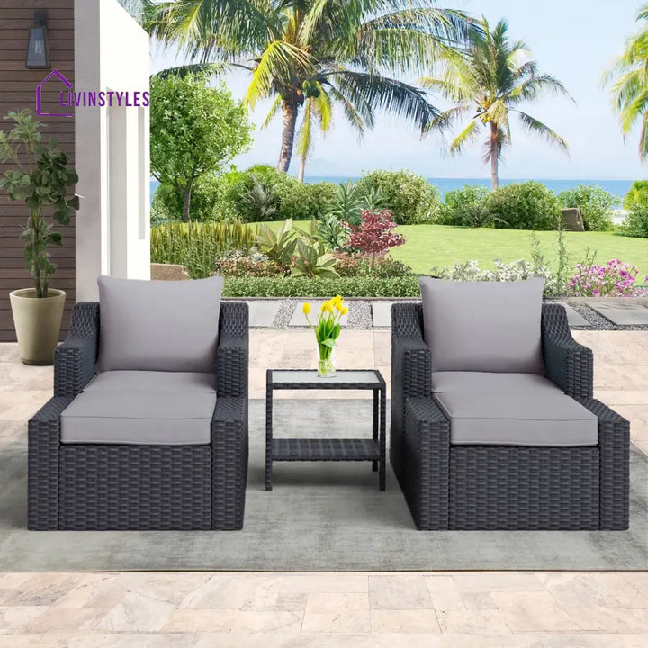 Elda Outdoor Patio Sofa Set 2 Single Seater 2 ottoman and 1 Center Table Set (GREY) - Sofa Sets