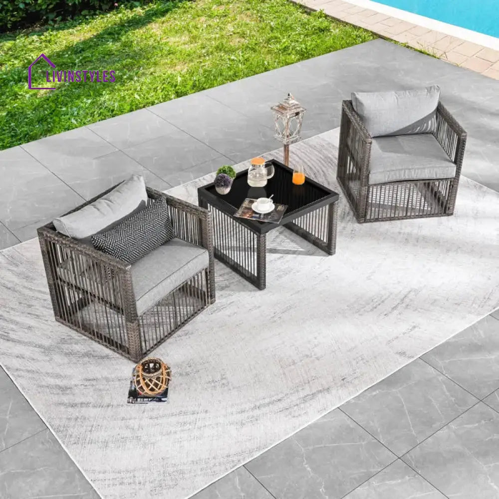 Eldric Outdoor Patio Seating Set 2 Chairs and 1 Table Set (Grey) - Coffee Table Sets
