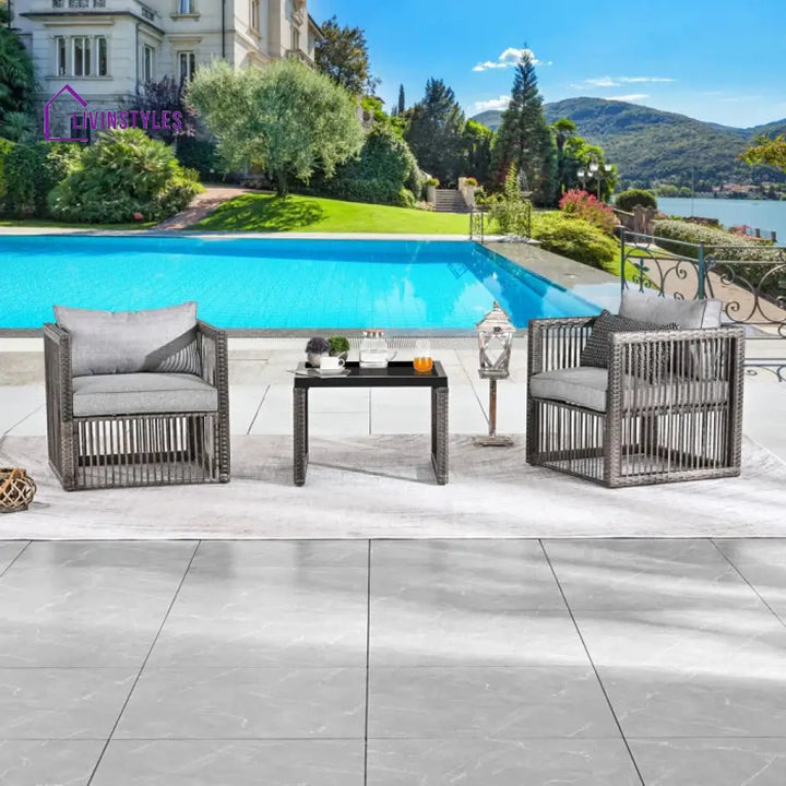 Eldric Outdoor Patio Seating Set 2 Chairs and 1 Table Set (Grey) - Coffee Table Sets