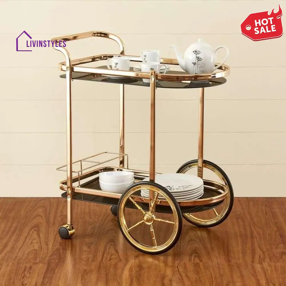 Elegant and Stylish Latvia Golden Bar Cart Trolley 2 Tier - WoodenTwist