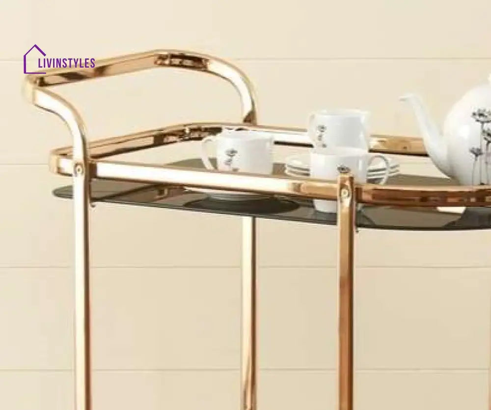 Elegant And Stylish Latvia Golden Bar Cart Trolley 2 Tier Serveware