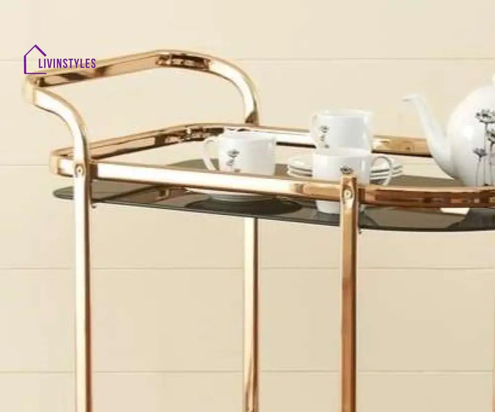 Elegant And Stylish Latvia Golden Bar Cart Trolley 2 Tier Serveware