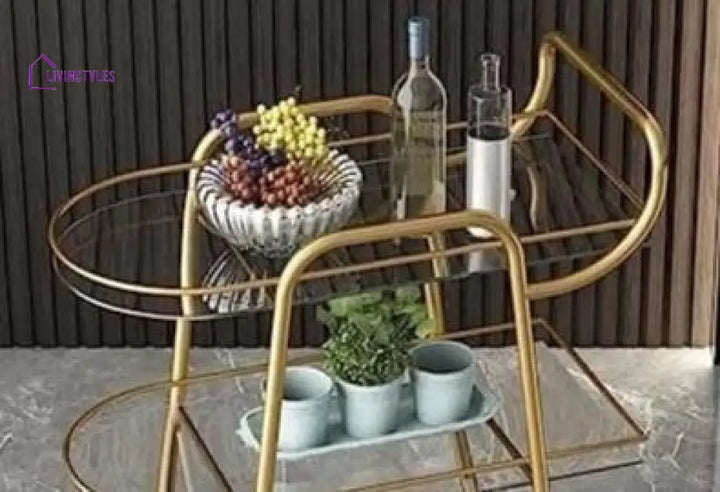 Elegant Three Tier Bar Cart Trolley With Clear Glass Serving Trays
