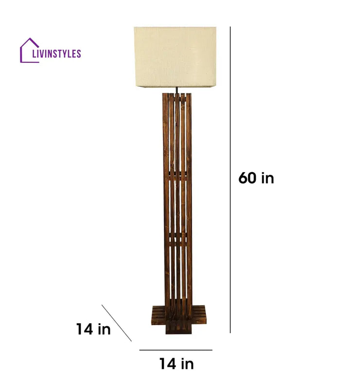 Elegant Wooden Floor Lamp With Brown Base And Premium Beige Fabric Lampshade Lamps