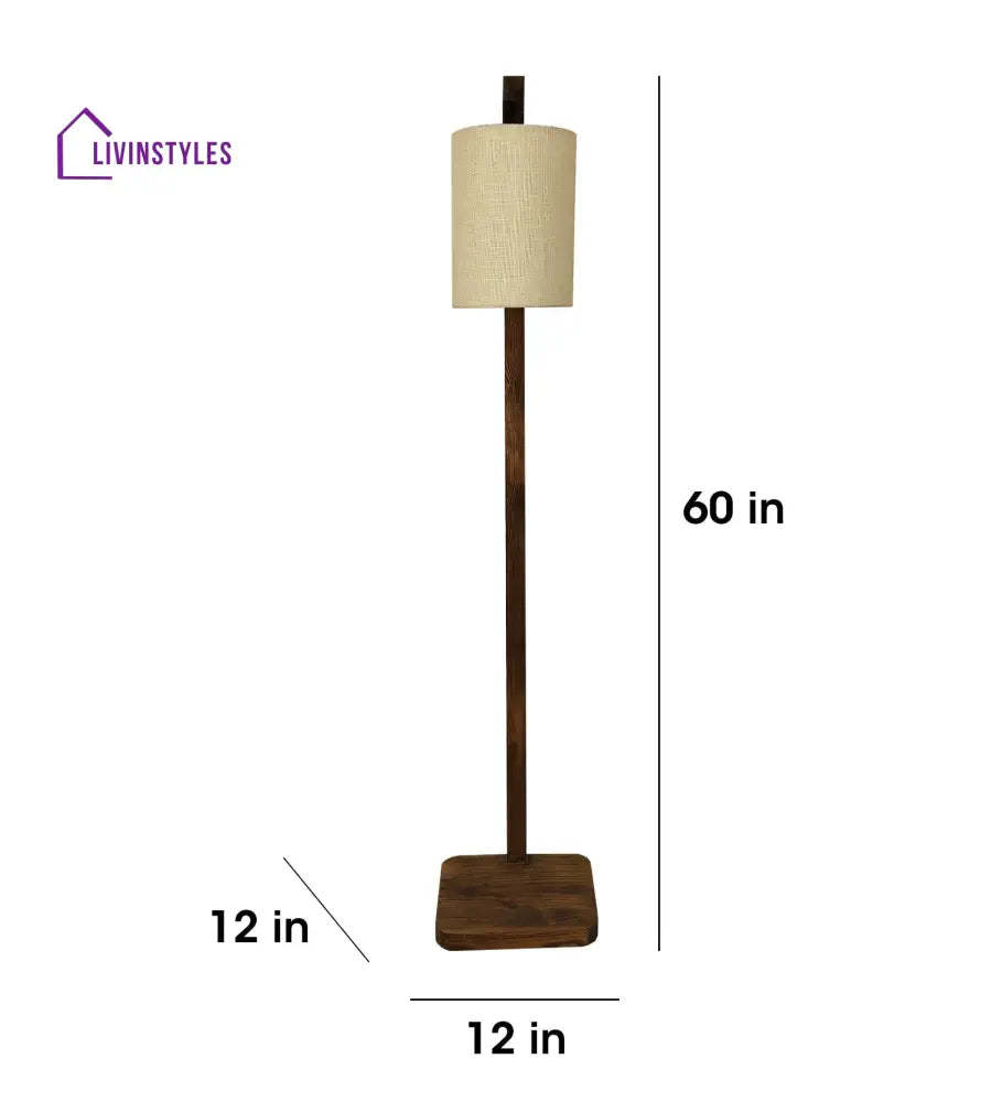 Elementary Wooden Floor Lamp With Brown Base And White Fabric Lampshade Lamps