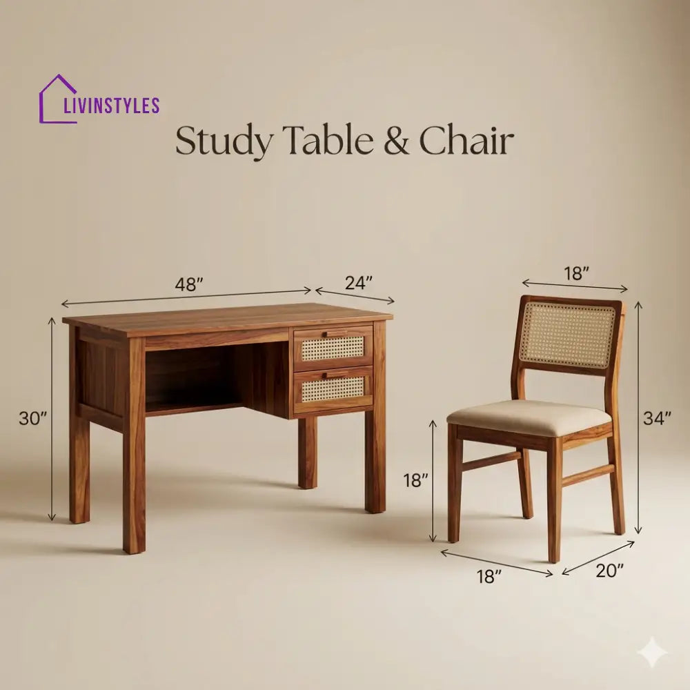 Elena Sheesham Wood Study Table and Chair Set for Students | Kids | Adults
