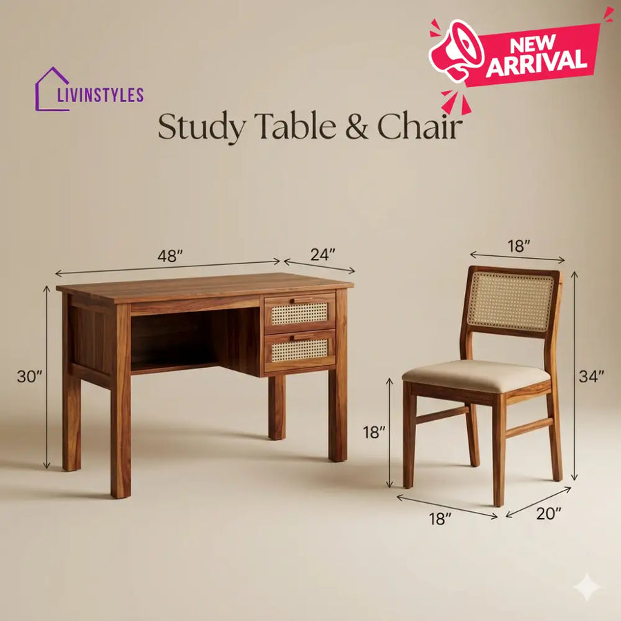 Elena Sheesham Wood Study Table and Chair Set for Students | Kids | Adults