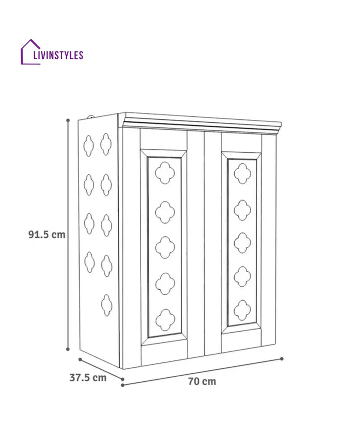 Elena - Traditional Pooja Mandir for Home with Doors Brass Bells & Lamps | Handcrafted Wooden Home Temple