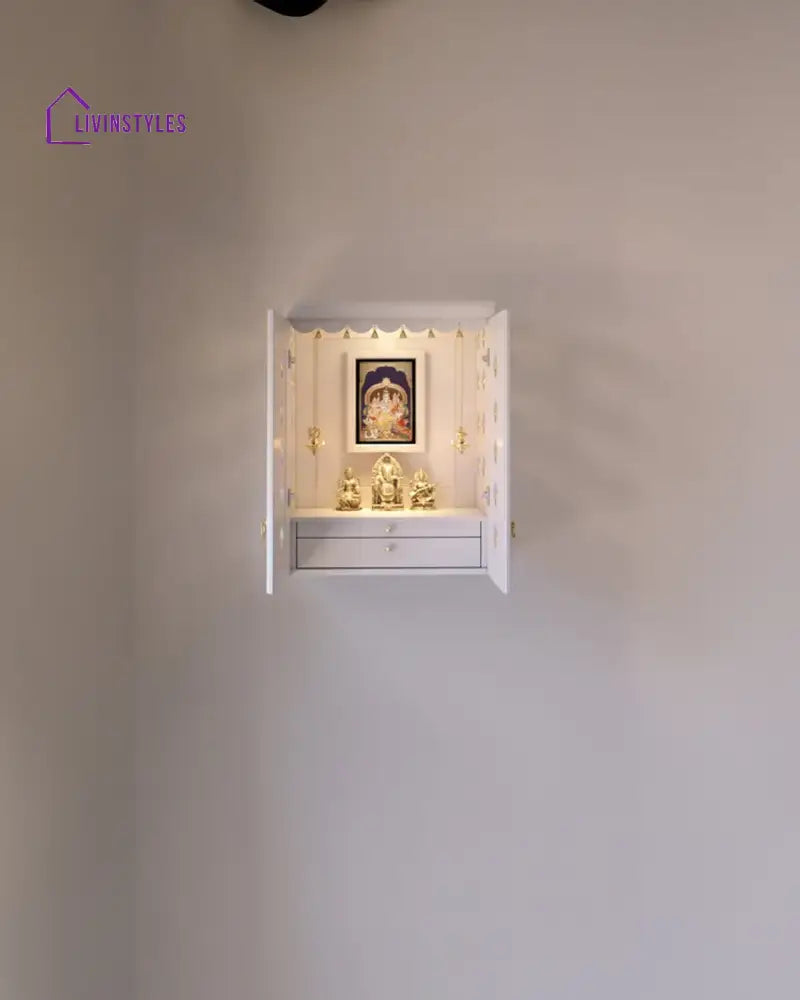 Elena - Traditional Pooja Mandir for Home with Doors Brass Bells & Lamps | Handcrafted Wooden Home Temple