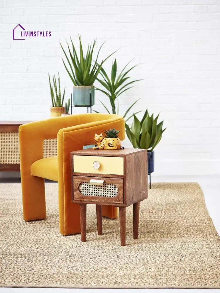 Eleonora Rattan Solid Wood Bedside Table Bedside Table