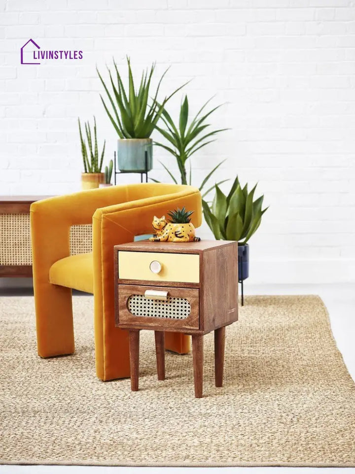 Eleonora Rattan Solid Wood Bedside Table Bedside Table