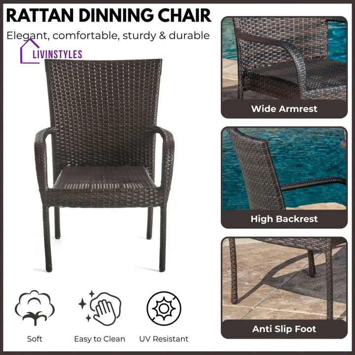 Elham Outdoor All-Weather Resistant Rattan Wicker 5-Piece Dining Set (Dark Brown) - Dining Set
