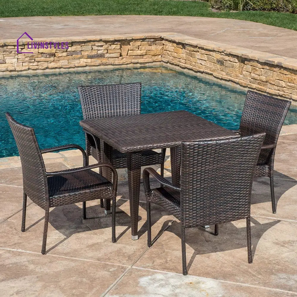 Elham Outdoor All-Weather Resistant Rattan Wicker 5-Piece Dining Set (Dark Brown) - Dining Set