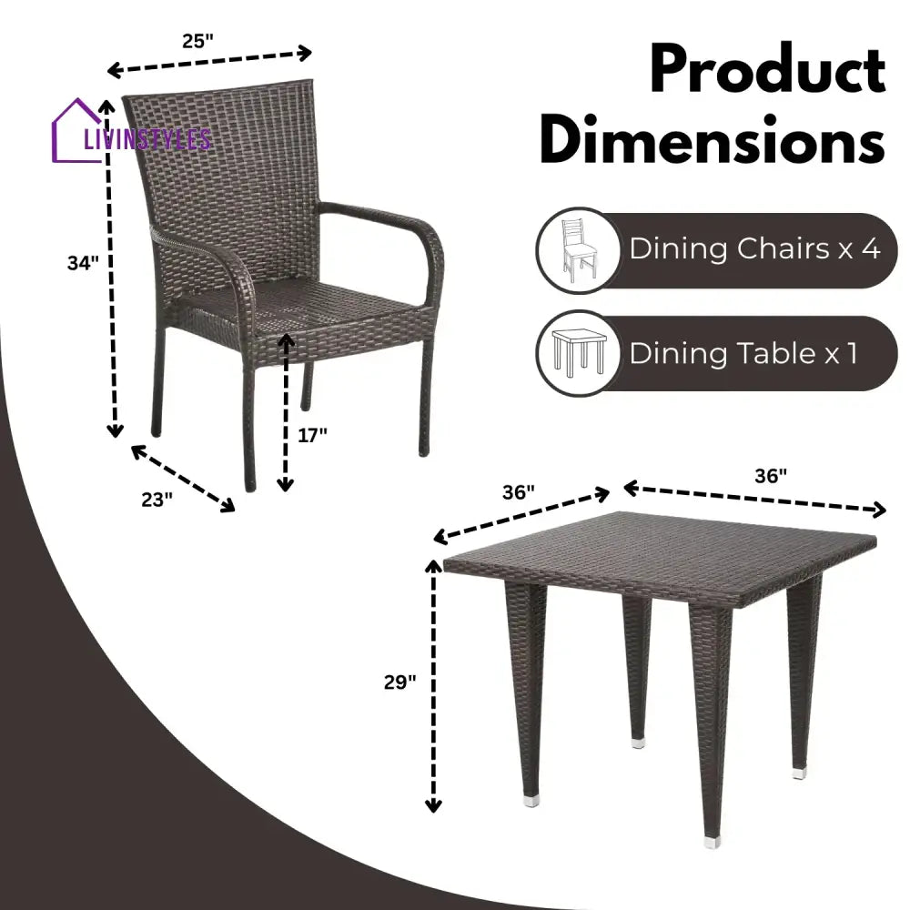 Elham Outdoor All-Weather Resistant Rattan Wicker 5-Piece Dining Set (Dark Brown) - Dining Set