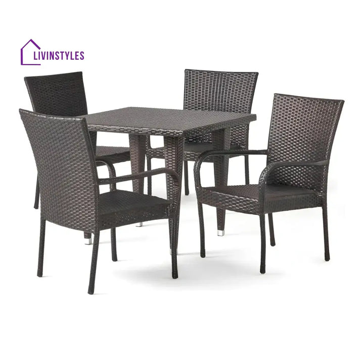 Elham Outdoor All-Weather Resistant Rattan Wicker 5-Piece Dining Set (Dark Brown) - Dining Set