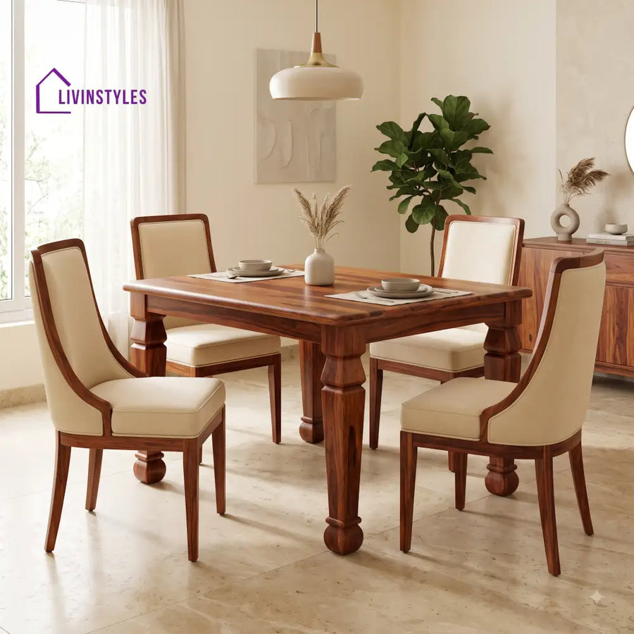 Eli Premium Solid Wood 4 Seater Dining Table Set