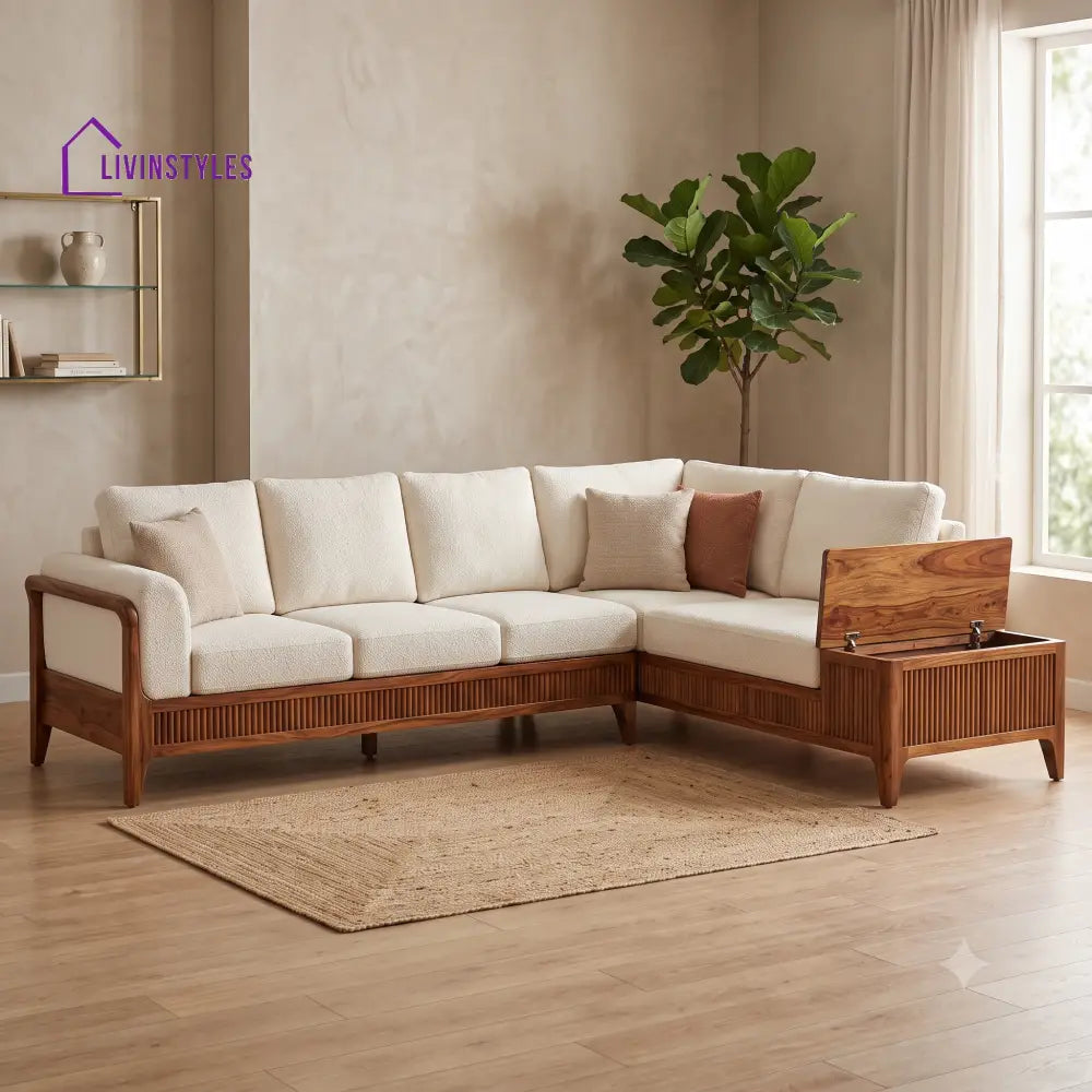 Elian Premium L Shaped Wooden Sofa Set for Living Room