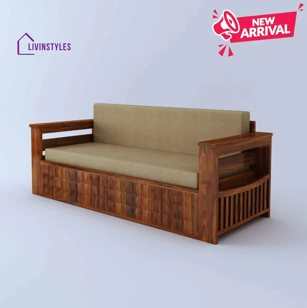 Eliana Solid Sheesham Wood 3 Seater Sofa Cum Bed With Mini Storage and Side Pockets Sofa Cum Bed