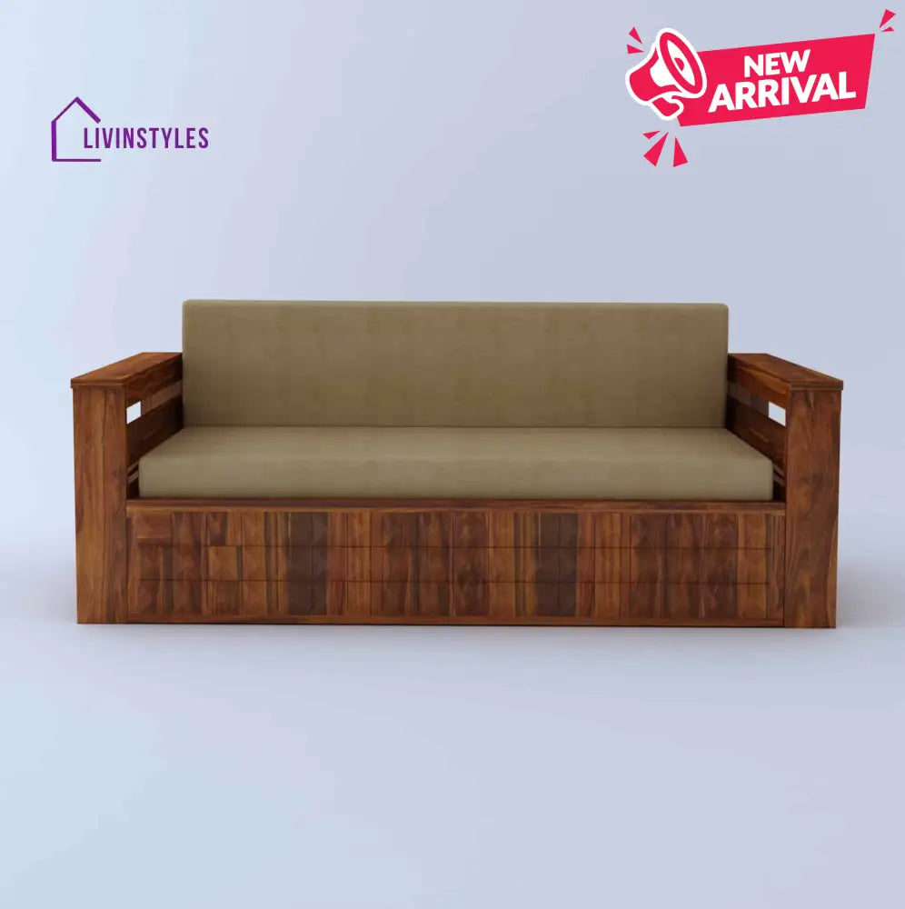 Eliana Solid Sheesham Wood 3 Seater Sofa Cum Bed With Mini Storage and Side Pockets Sofa Cum Bed