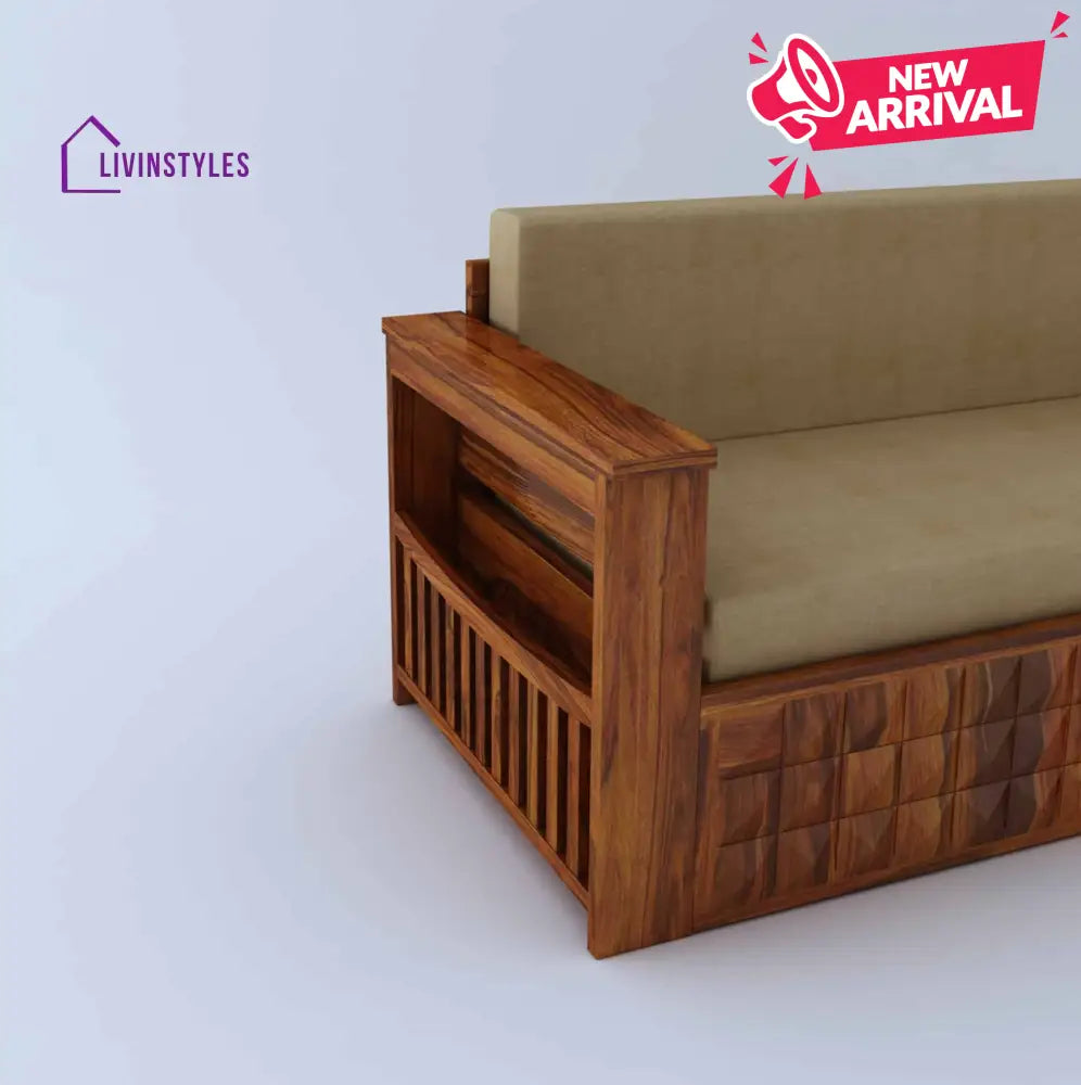 Eliana Solid Sheesham Wood 3 Seater Sofa Cum Bed With Mini Storage and Side Pockets Sofa Cum Bed