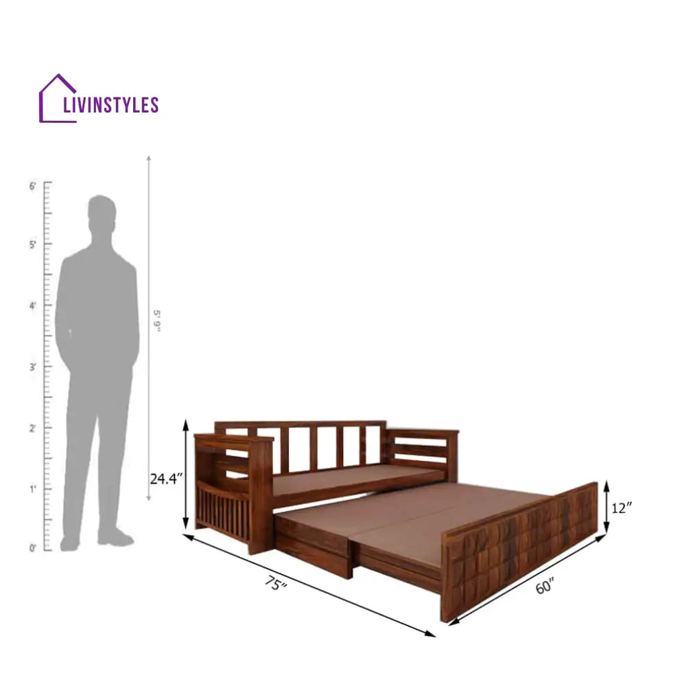 Eliana Solid Sheesham Wood 3 Seater Sofa Cum Bed With Mini Storage and Side Pockets Sofa Cum Bed